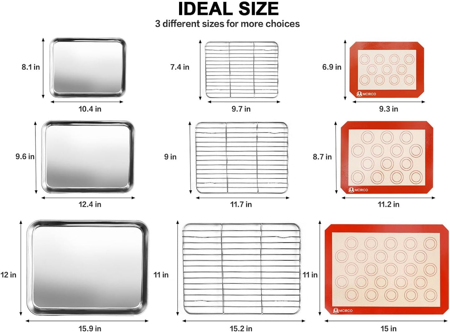 Skiennix Stainless Steel Baking Sheet Set - Cookie Pan with Cooling Rack & Silicone Mats | 10/12/16 Inch, Easy Clean