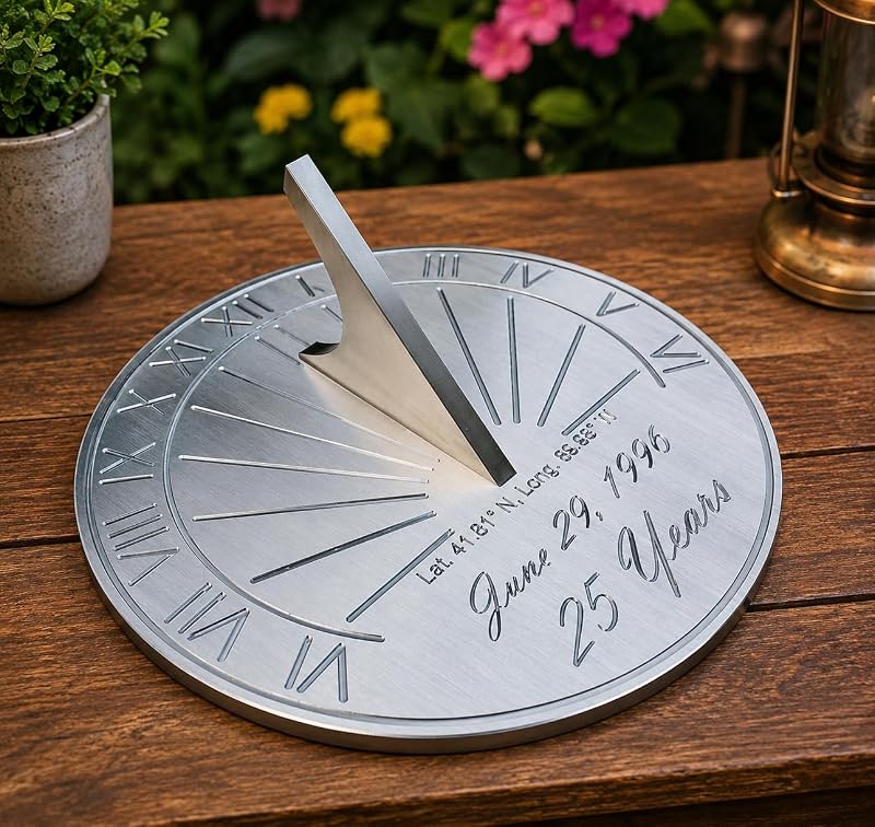 Personalized Garden Sundial 10 Inch - Steel & Aluminum Engraved Roman Numeral Outdoor Decor