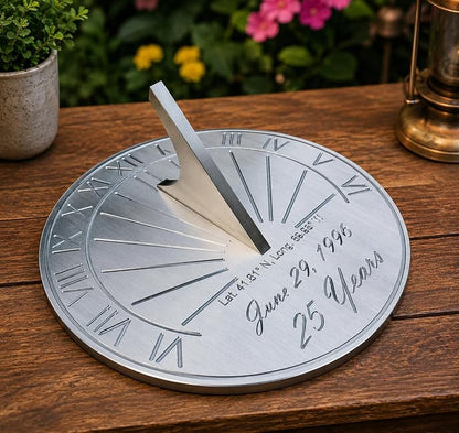 Personalized Garden Sundial 10 Inch - Steel & Aluminum Engraved Roman Numeral Outdoor Decor