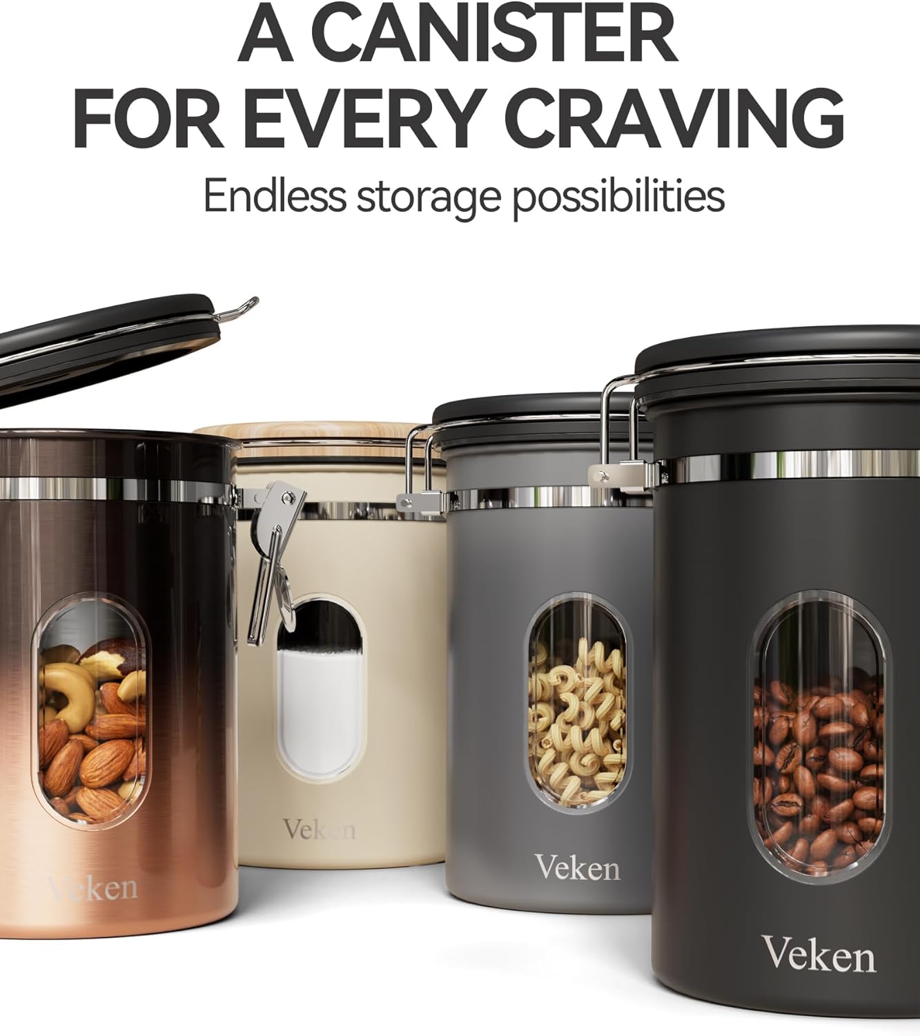 Veken Coffee Canister - Airtight Stainless Steel Storage Container with Window & Date Tracker | 22oz Cream