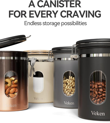 Veken Coffee Canister - Airtight Stainless Steel Storage Container with Window & Date Tracker | 22oz Cream