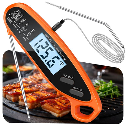 Skiennix Digital Meat Thermometer - Dual Probe Instant Read with Large Backlit Display | Perfect for BBQ, Grill, Oven, and Candy Cooking