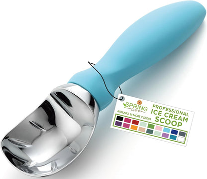 Spring Chef Ice Cream Scoop - Professional Heavy-Duty Scooper with Soft Grip Handle | Aqua Sky Color
