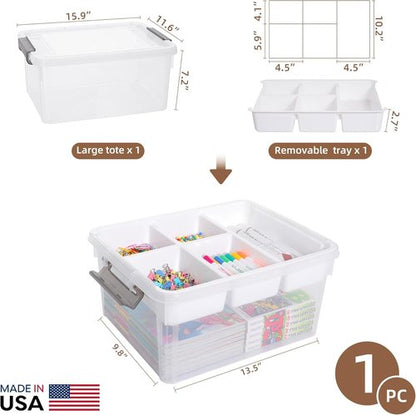 Citylife 17 QT Clear Plastic Storage Box - Removable Tray for Craft Organizing & Bead Storage