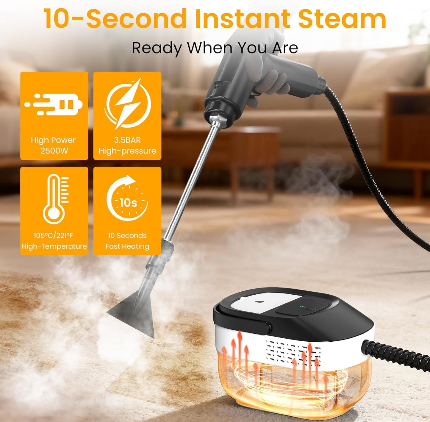 Skiennix Pressurized Steam Cleaner - 1.6L Handheld Steamer with 3-Level Adjustment & 2500W Power | 22-Piece Accessory Set for Home, Car & Multi-Surface Cleaning