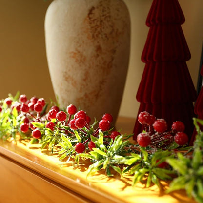 Breeze Touch 2 Pack Lighted Olive Garland with Red Berries - Battery Operated Snowy Christmas Decor