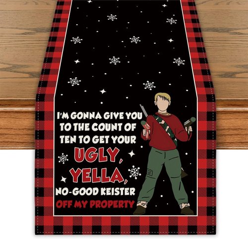 Home Alone Christmas Table Runner | Funny Kitchen Decor for Winter & New Year Celebrations