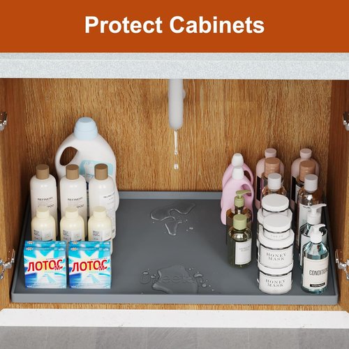Extra Thick Silicone Mat - Waterproof Under Sink Mat for Kitchen & Bathroom | 22" x 19" Gray