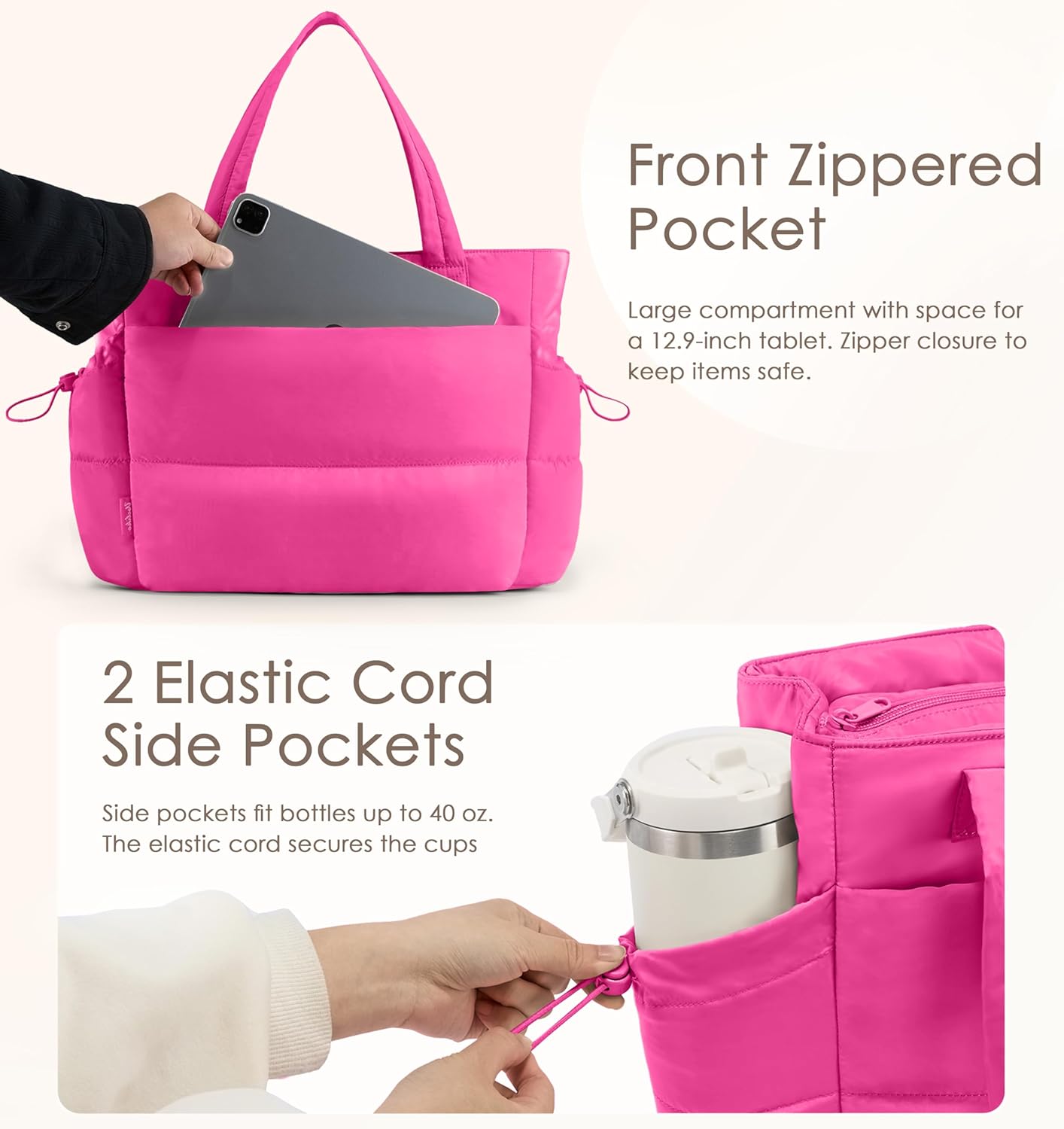 Skiennix Quilted Puffer Tote Bag - Lightweight Zippered Work Bag for Women | Ideal for Travel, Teachers & Nurses
