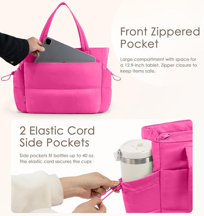 Skiennix Quilted Puffer Tote Bag - Lightweight Zippered Work Bag for Women | Ideal for Travel, Teachers & Nurses