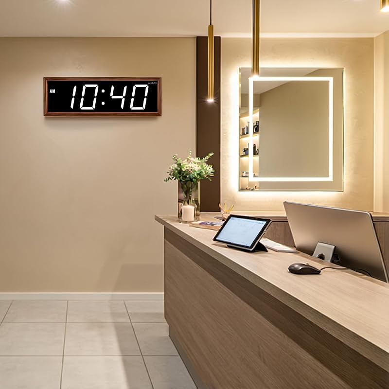 Ivation Large Digital Wall Clock, Big LED Display & Stylish Wood Frame, 18"