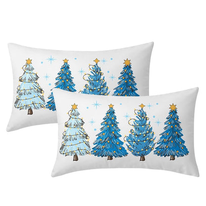 Blue Christmas Tree Throw Pillow Covers Set of 2 12x20 Decorative Pillow Cases