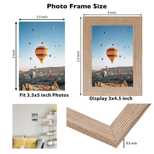 JCJMY 3.5x5 Picture Frame Rustic Brown for Wall or Tabletop, 3.5 x 5 Wall Gallery Poster Photo Frame with Shatter Resistant Plexiglass, Rustic Brown