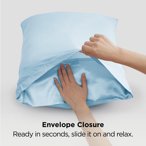 Bedsure King Size Satin Pillowcase Set of 2 - Aqua Silky Pillow Cases for Hair and Skin with Envelope Closure, Similar to Silk Pillow Cases, Gifts for Women Men, 20x36 Inches, 2pcs