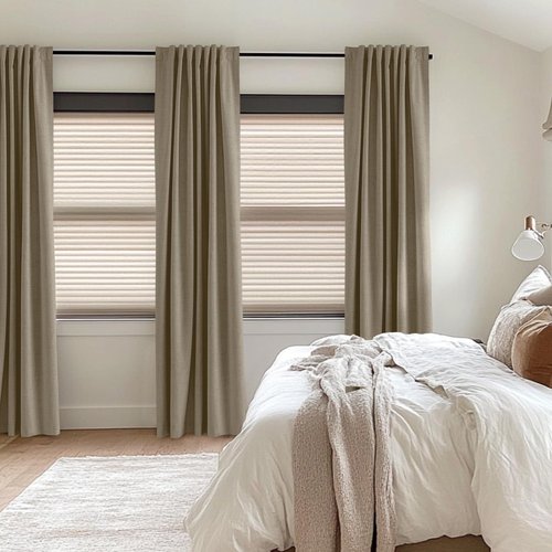 100% Blackout Shield Linen Blackout Curtains for Bedroom 84 Inches Long, Back Tab/Rod Pocket Living Room Drapes, Thermal Insulated Blackout Curtains 2 Panels Set, 50" W x 84" L, Plaza Taupe