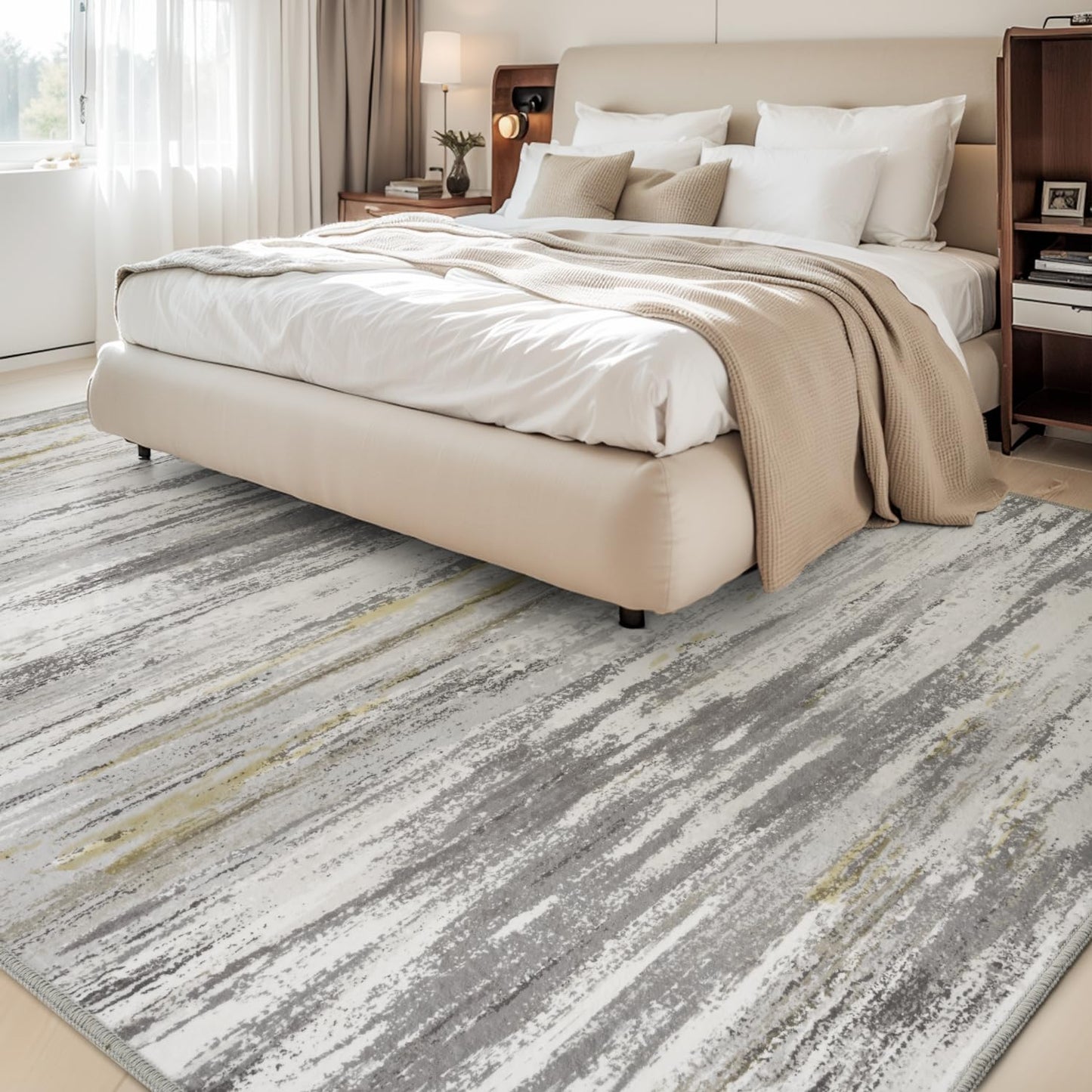 tchdio 5x7 Area Rugs for Living Room, Machine Washable Modern Abstract Non Slip Rug, Soft Indoor Carpet for Bedroom Office Dorm, Dark Grey