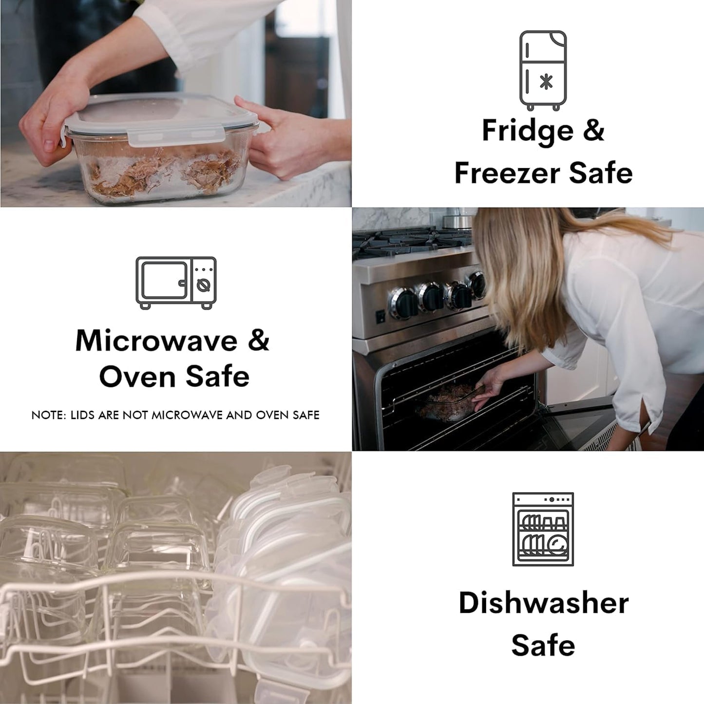 Razab Glass Food Storage Containers - 10 Cups/80 Oz, 4-Piece Set with Airtight Locking Lids | BPA-Free, Leak-Proof, Microwave & Oven Safe