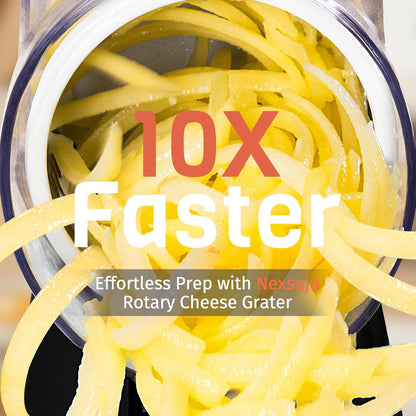 Rotary Cheese Grater - Hand Crank with 3 Interchangeable Blades | Strong Suction Base & No-Cut-Hands Design - Black