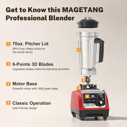 Powerful 1800W Blender by [Brand Name] - 70oz Pitcher & 20oz Travel Cup for Smoothies | Ice Crushing