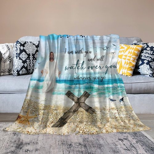 Christian Jesus Blanket Christian Gifts for Women & Men Religious Cross Throw Blanket Jesus Blanket for Kids Adults Soft Warm Cozy Fleece Blanket for Couch Sofa Bed 50"x60"