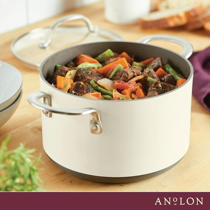 Anolon Achieve Hard Anodized Nonstick Saucepot with Lid, 4 Quart, Cream