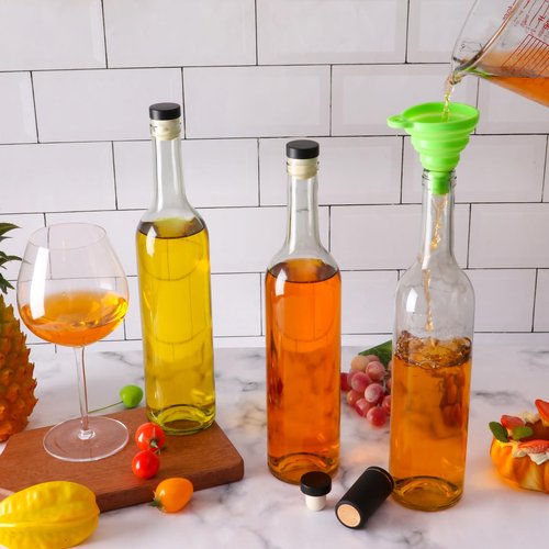 10 Pack 750 ml Clear Glass Bottles With T-top Caps & Seal Shrink Capsules, 25 oz Empty Wine Bottles with Funnel for Wine, Beverages, Juice & Kombucha