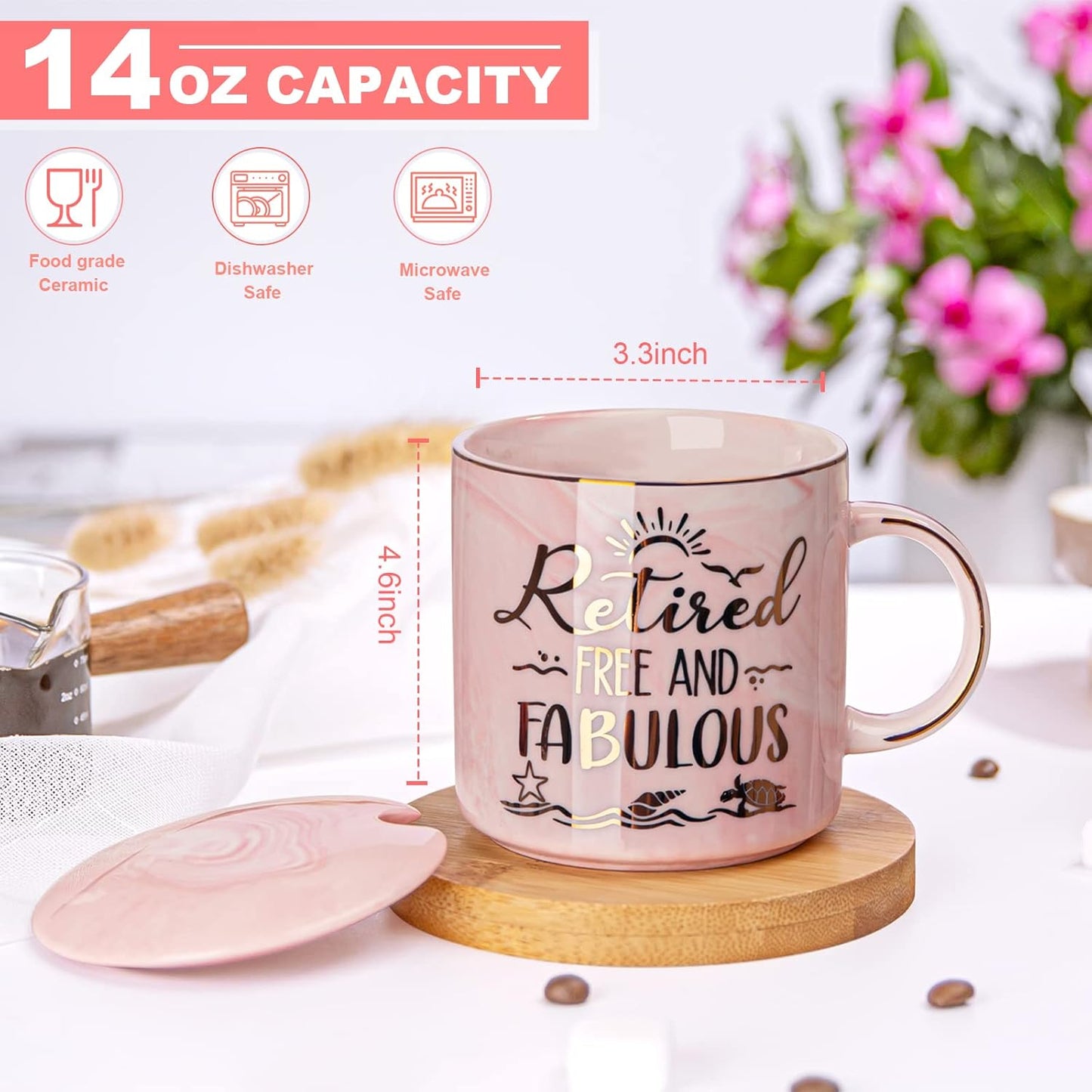 Retirement Gift for Woman 2026 - Retirement Gifts for Women, Coworker Leaving, Farewell, Going Away, Goodbye Gifts, Retired Free And Fabulous -14oz Pink Marble Coffee Mug, Gift Box