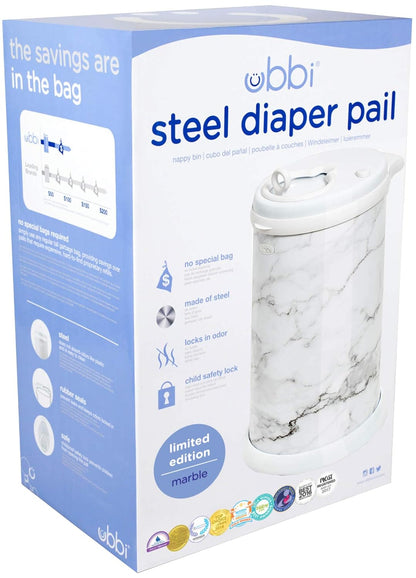 Ubbi Steel Diaper Pail - Odor Locking Design | No Special Bags Needed - Award-Winning Marble Finish
