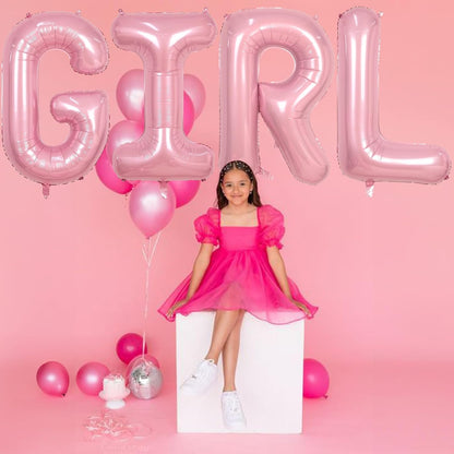 Skiennix 40-Inch Pastel Pink GIRL Balloons - Large Pearl Mylar Alphabet Banner for Birthday Parties