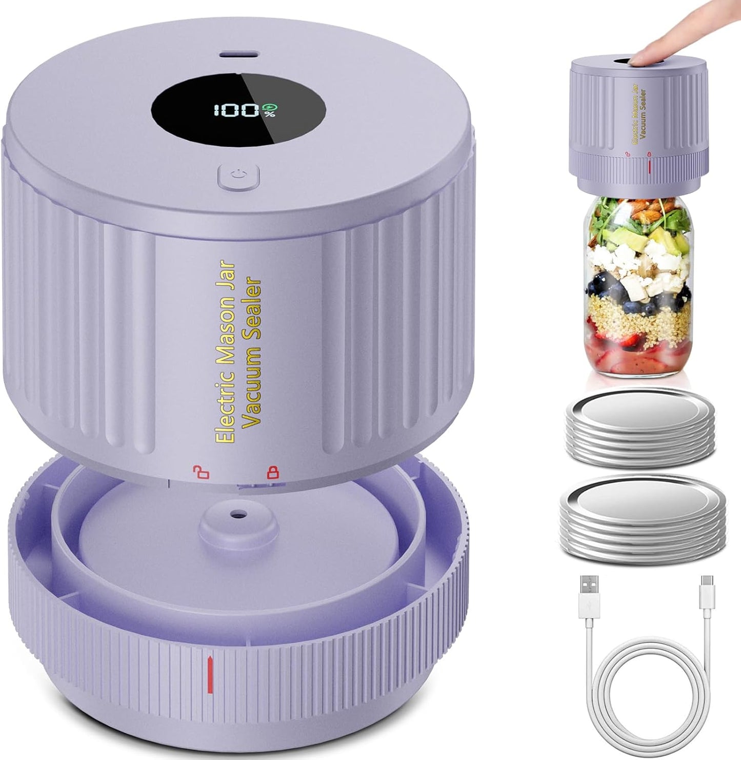 Regine Switzerland Electric Mason Jar Vacuum Sealer Kit - Ideal for Wide & Regular Mouth Jars - Purple