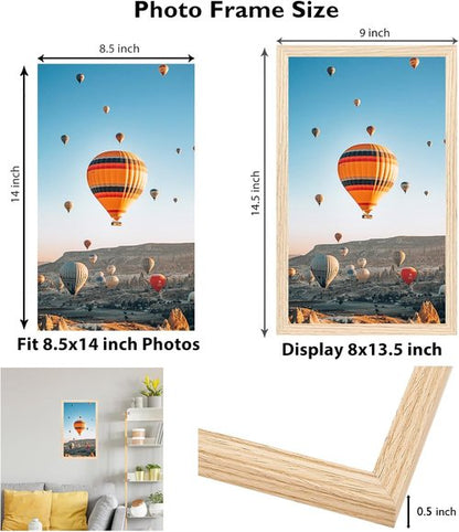 JCJMY Picture Frame - 8.5x14 Wall Mount for Horizontal or Vertical Display | Shatter-Resistant Plexiglass, Natural Finish