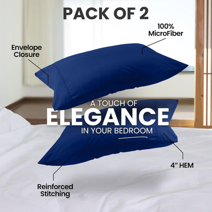 Utopia Bedding Standard Pillow Cases - Soft Brushed Microfiber - 2 Pack, Royal Blue, 20 x 26 Inches