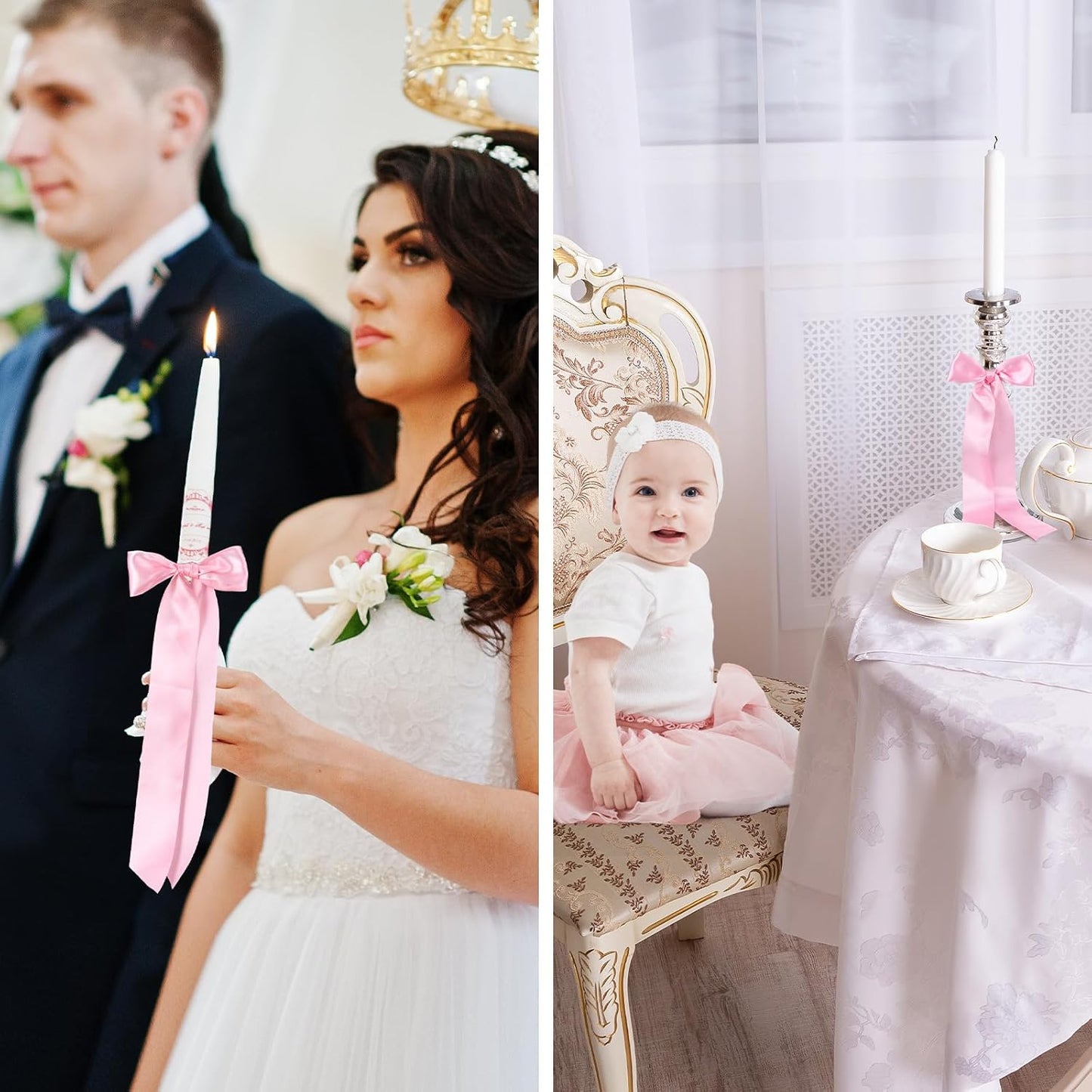 Teenyyou Pink Candlestick Bows - 12 Pcs Self-Adhesive 13 Inch Large Decor for Weddings & Parties