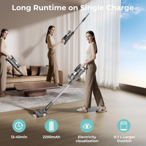 CANDY Cordless Vacuum Cleaner - Strong Suction, Lightweight & Removable Battery | 45 Mins Runtime for Home Use