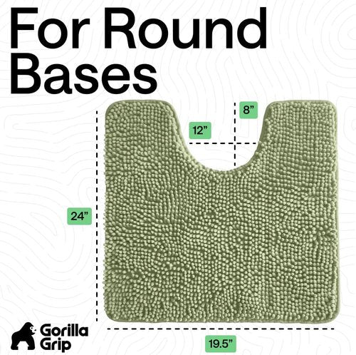 GORILLA GRIP Bath Rug Mat - Plush Absorbent Shaggy Chenille for Oval Toilet Base - Sage, Machine Washable