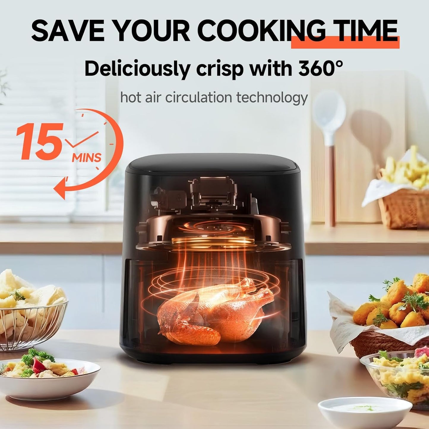 QIDO Air Fryer - 5 QT Compact Air Fryer for Quick Meals, Touchscreen Controls & Nonstick Basket - Black