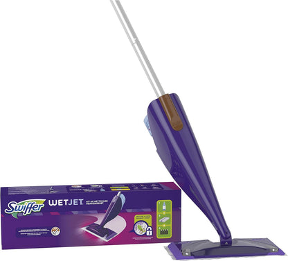 Swiffer WetJet Floor Spray Mop Starter Kit - Includes 1 Mop, 5 Pads, 1 Solution & 4 Batteries