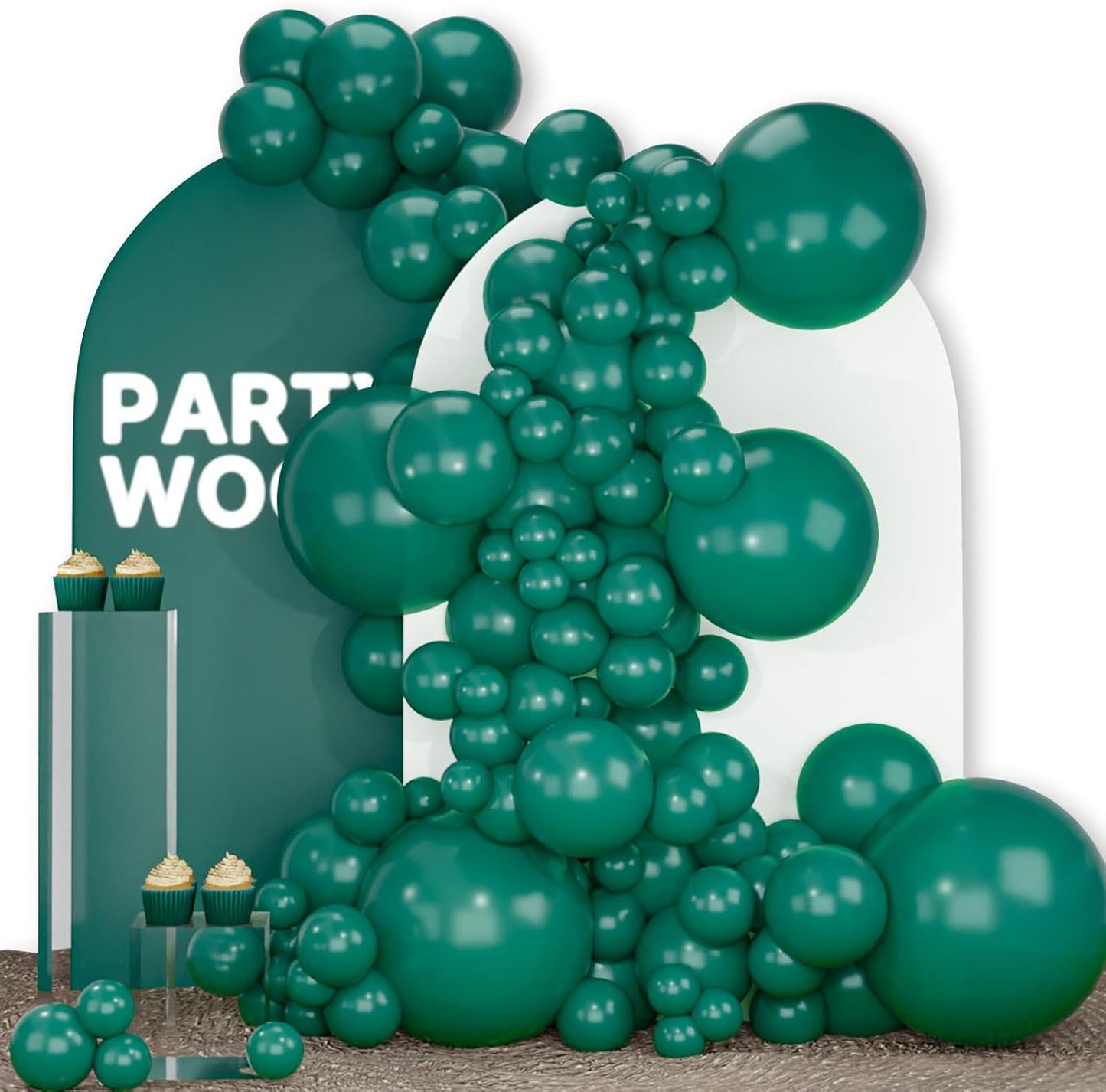 PartyWoo Dark Green Balloons - 140-Piece Jungle Dinosaur Theme Decoration Kit | Emerald & Forest Green