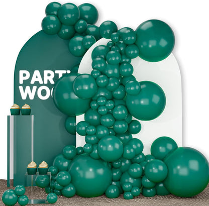 PartyWoo Dark Green Balloons - 140-Piece Jungle Dinosaur Theme Decoration Kit | Emerald & Forest Green