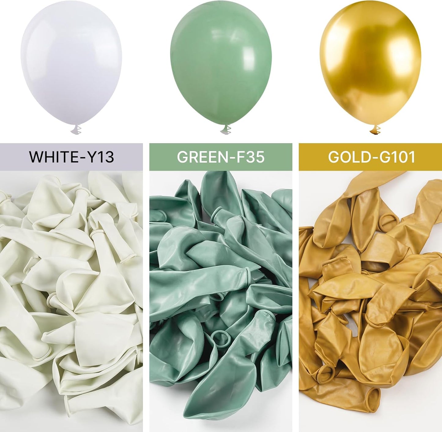 PartyWoo Balloon Arch Kit - Sage Green 152pcs Set with Olive, Dusty Green & Gold Confetti for Baby Showers & Birthdays