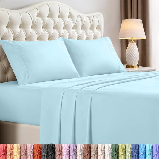 Utopia Bedding Full Size Sheet Set – 4 Piece Bed Sheets, Soft and Breathable Microfiber, Includes 1 Fitted Sheet, 1 Flat Sheet and 2 Pillowcases – Oeko Tex (Ice Blue)