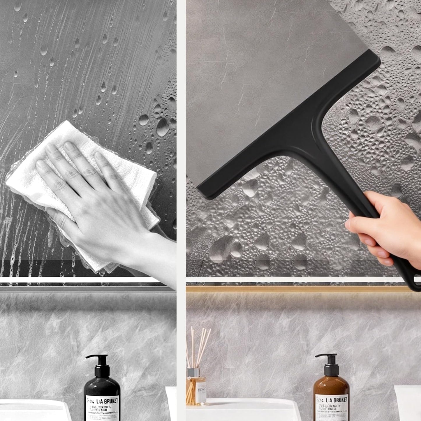 Silicone Shower Squeegee - Effortlessly Remove Water Spots from Glass & Tiles | 10 Inch, Black