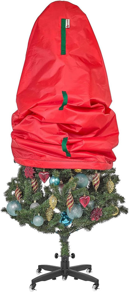 Upright Christmas Tree Storage Bag - Durable Dustproof Cover for 7 Ft Artificial Trees | Easy-Use Red Holiday Storage