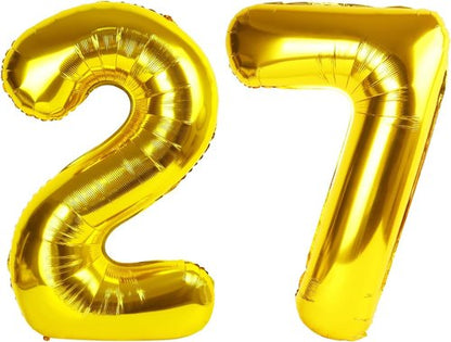 Gold Number 27 Balloon - 40 Inch Golden Birthday Decoration for 27th Celebration | Party Supplies