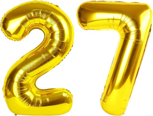 Gold Balloon 27 - Large Happy Birthday Decoration for Men & Women | Foil Number Balloon for Celebrations