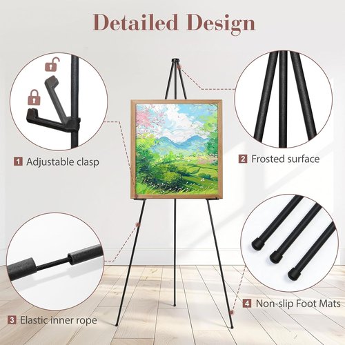 AZEAM 63" Portable Easel Stand - Adjustable Black Metal Display for Painting & Signs | 3 Pack