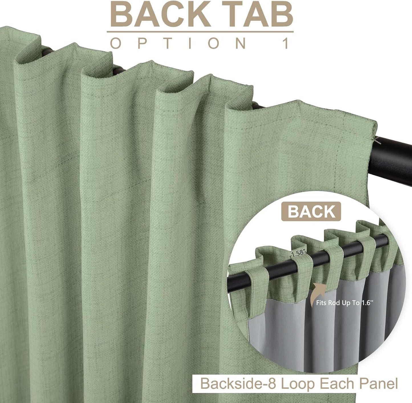 Skiennix 100% Blackout Linen Curtains - Thermal Insulated Drapes for Bedroom | 90" Long, Sage, 1 Panel Set