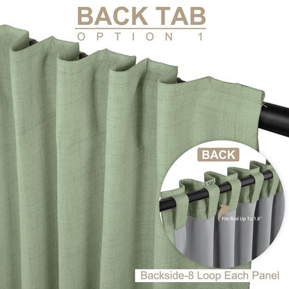 100% Blackout Shield Linen Blackout Curtains for Bedroom 84 Inches Long, Back Tab/Rod Pocket Living Room Drapes, Thermal Insulated Blackout Curtains 1 Panel Set, 100" W x 84" L, Sage