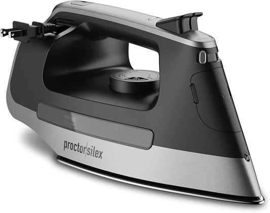Proctor Silex Steam Iron - 1500 Watts with Stainless Steel Soleplate & 8’ Retractable Cord | Gray & Black