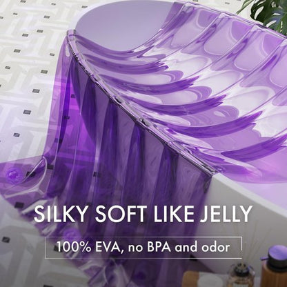 AmazerBath No Hook Shower Curtain and Liner 3-in-1, 8G Luxury Heavy Duty Clear Purple No Hook Shower Curtain Liner, 72x75 Cute EVA Bathroom Weighted Plastic Shower Curtain with 3 Heavyweight Stones